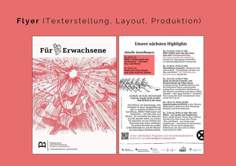 Museum Wilhelm Busch – Flyer für Erwachsenenprogramm mit Veranstaltungsübersicht